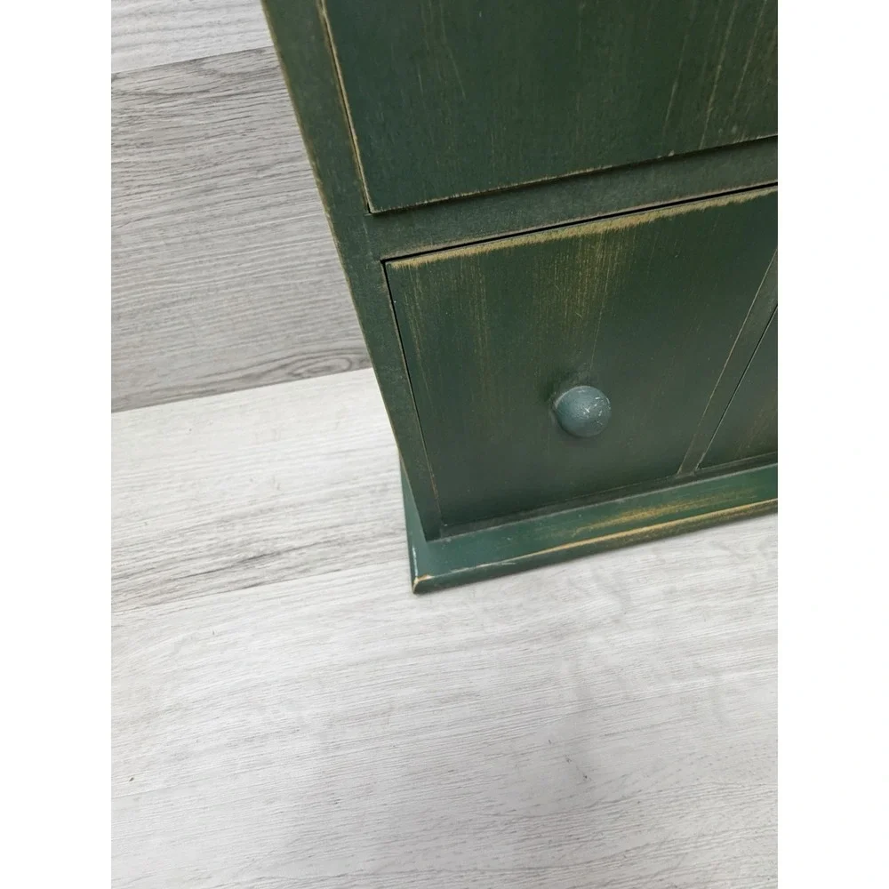 Cottagecore Distressed Green Apothecary Spice Cabinet 6 Drawer Heart Cutout